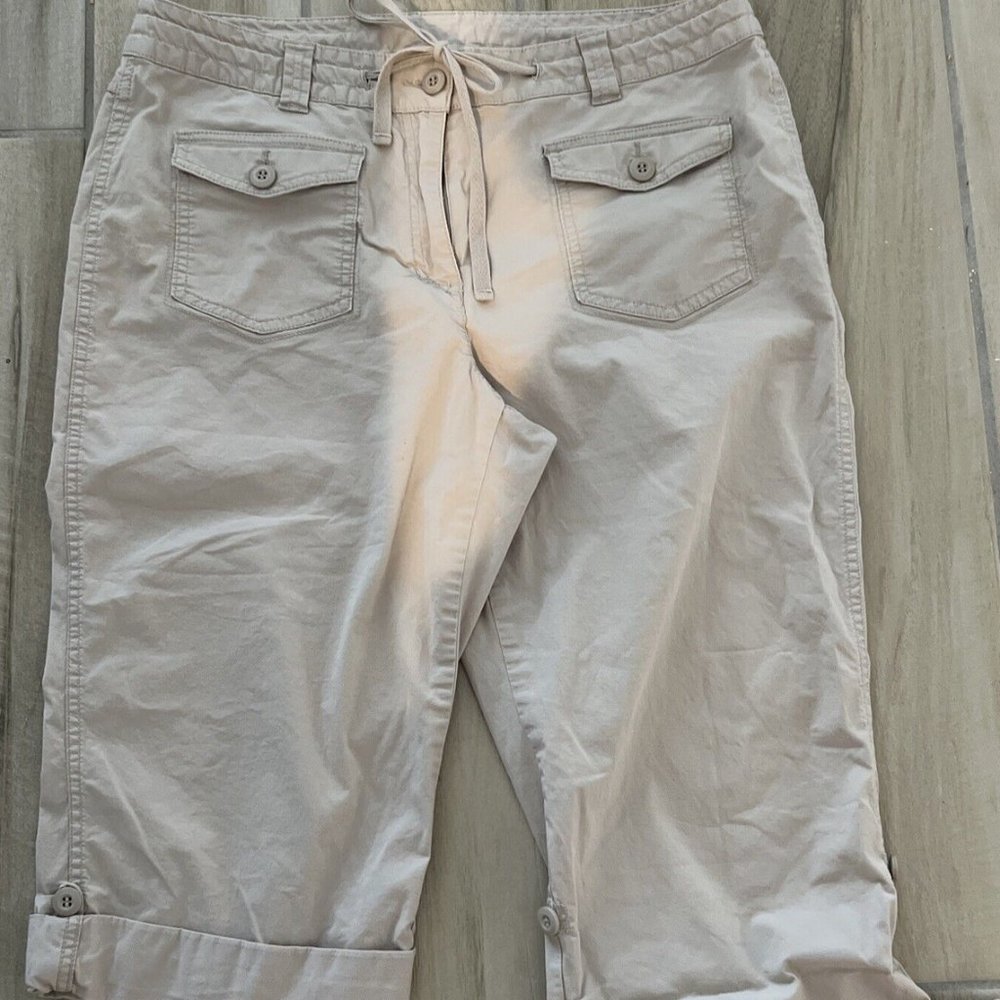 Style & Co 14 tan khaki crop pants pockets drawstring